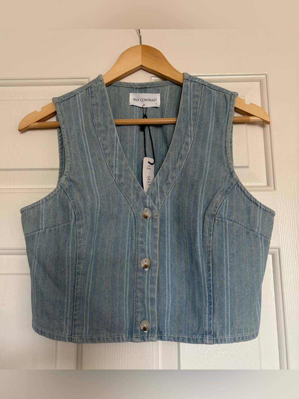 Self Contrast Denim Blue Lin Vest✨NWT Sz Small